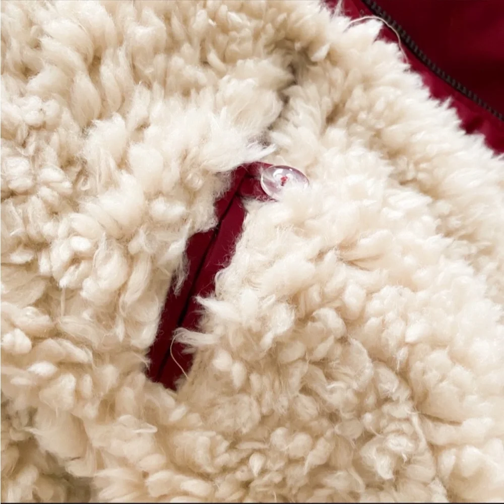 NEW True Religion Parka Fur Sherpa Zip Button Winter Jacket Hooded Coat Maroon - Picture 8 of 12